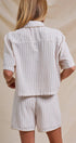 Urban Daizy Striped Scalloped Trim Cropped Shirt Cream Button Down Shirt - Women's (UDZ-TP-01088-Cream) – alternate view 5