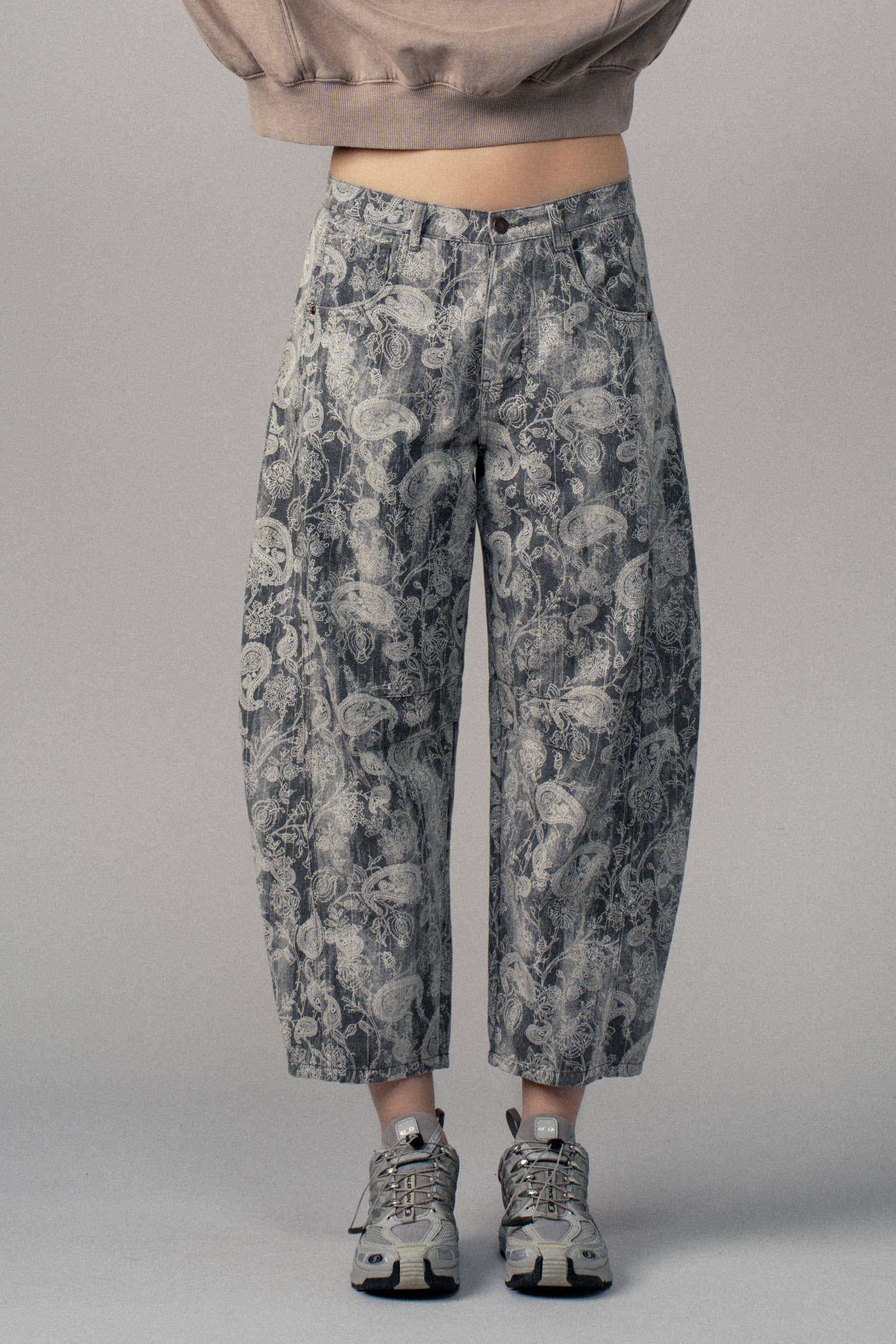 Urban Daizy Paisley Print Cropped Wide Leg Pants Grey Pants - Women's (UDZ-TP-00813)