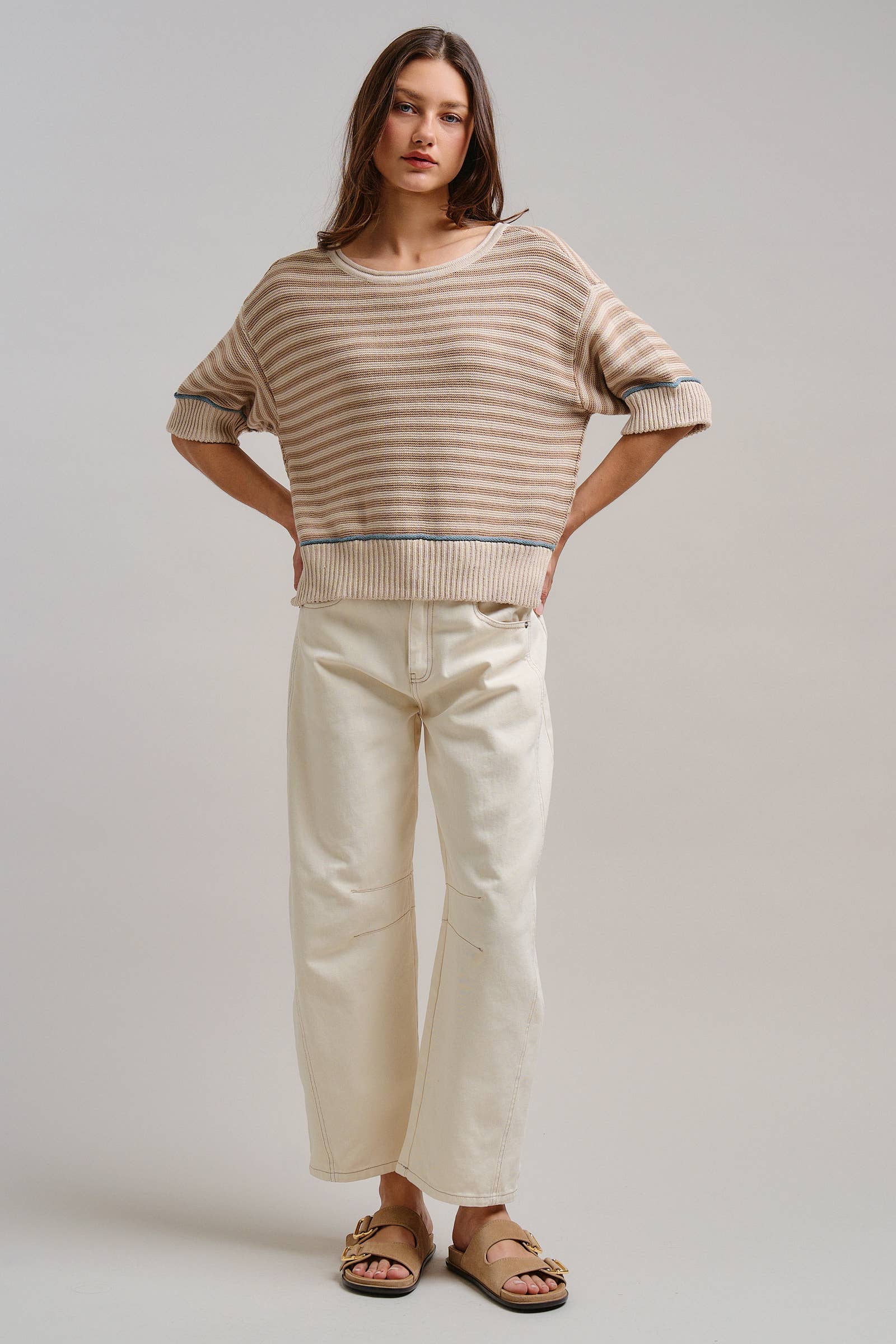 Urban Daizy Ecru White Wide Leg Barrel Jeans ECRU Jeans - Women's (TNPT0808-ECRU) – alternate view
