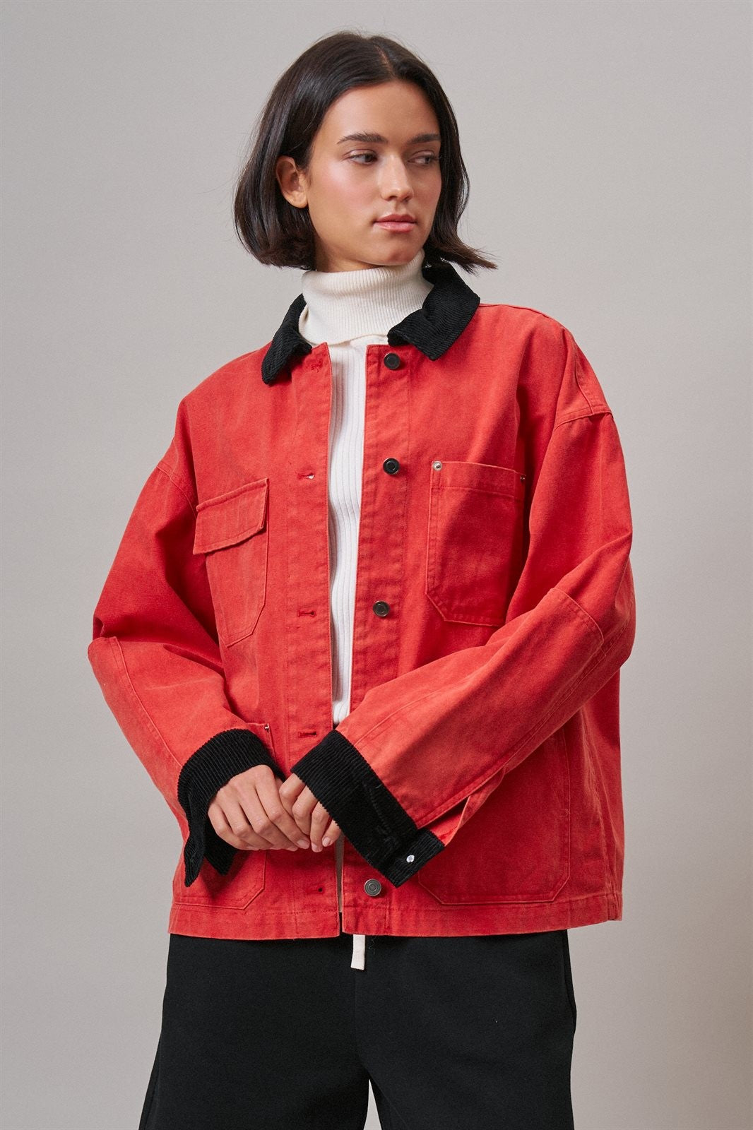 Oversized Utility Barn Jacket in RED - Women's Jackets & Blazers | Urban Daizy