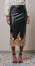 Faux Leather Lace Trim Midi Pencil Skirt in BLACK - Women's Midi Skirts | Urban Daizy