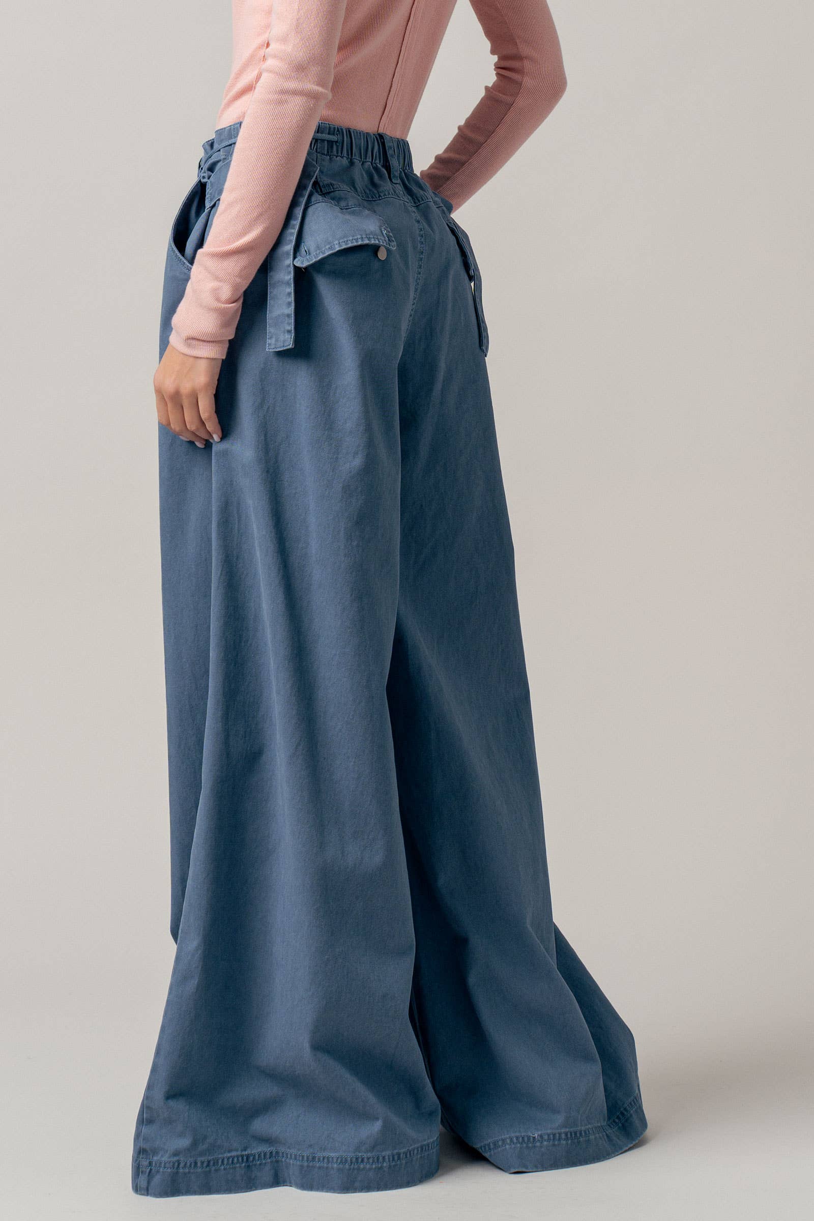 Wide-Leg Drawstring Denim Pants