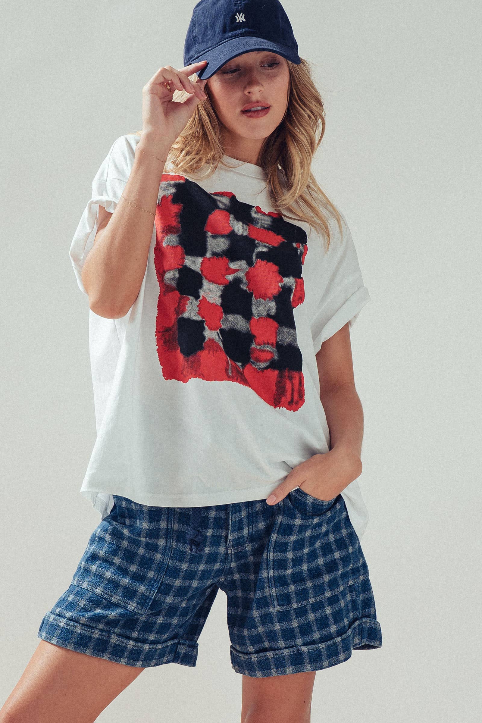 Urban Daizy Plaid Cotton Blend Shorts Rope Drawstring Blue Shorts - Women's (UDZ-PT-00480) – alternate view 11