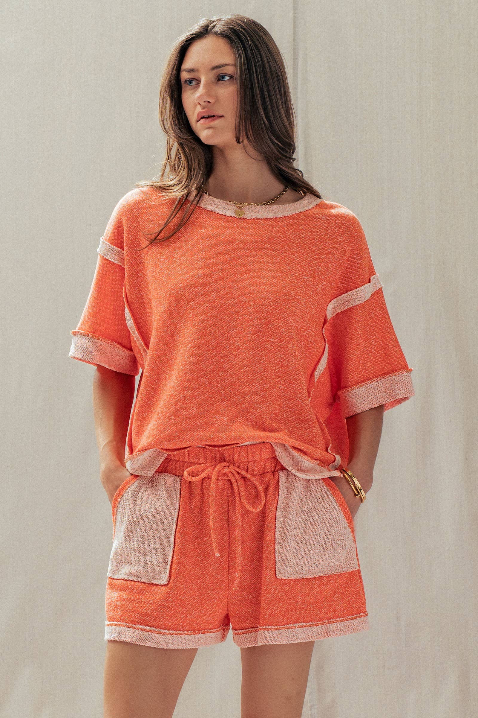 Urban Daizy Reverse Seam Terry Two-Piece Set Pink Lounge Set - Women's (UDST0146-Pink) – alternate view 8