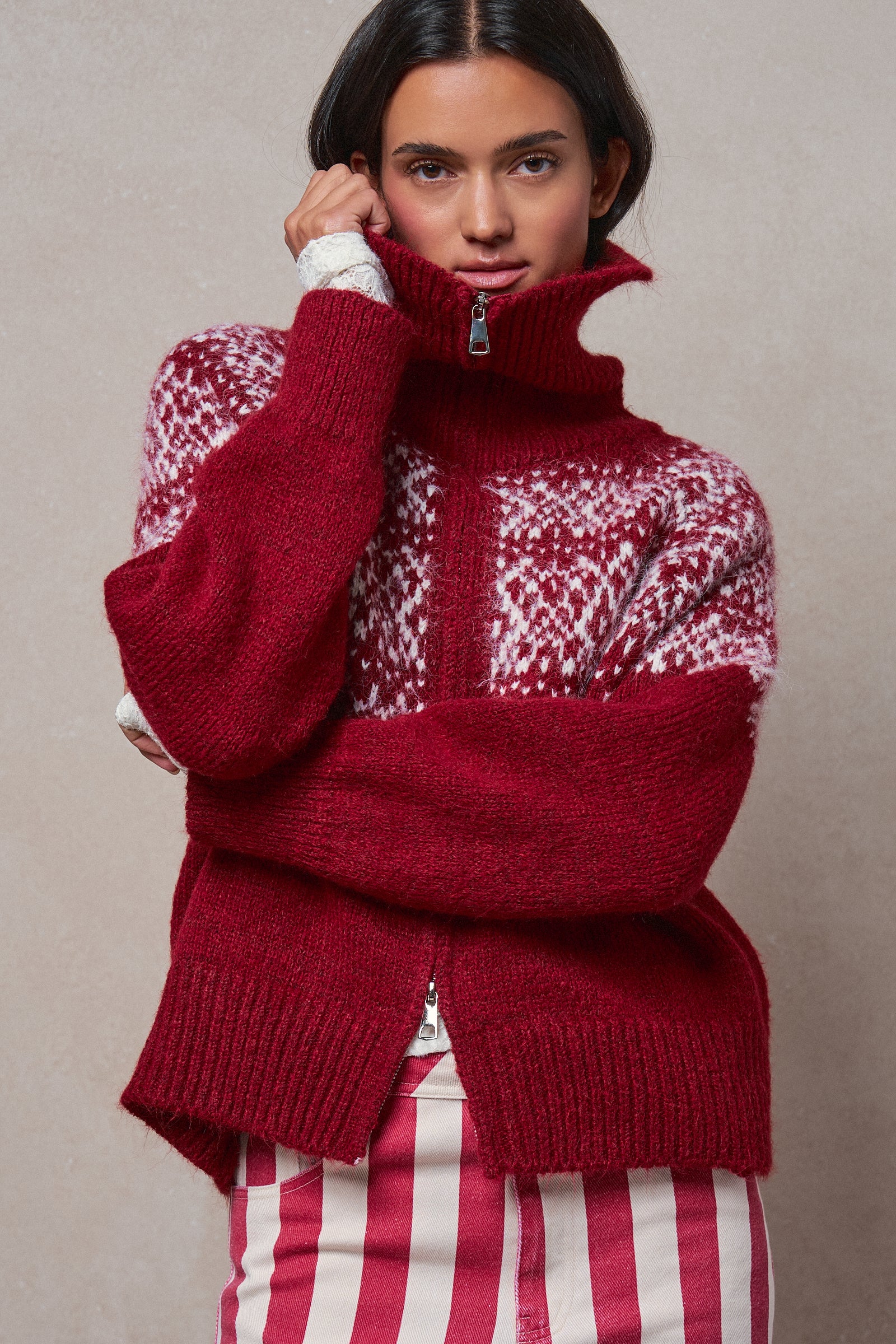 Nordic Fair Isle Zip Up Sweater Jacket