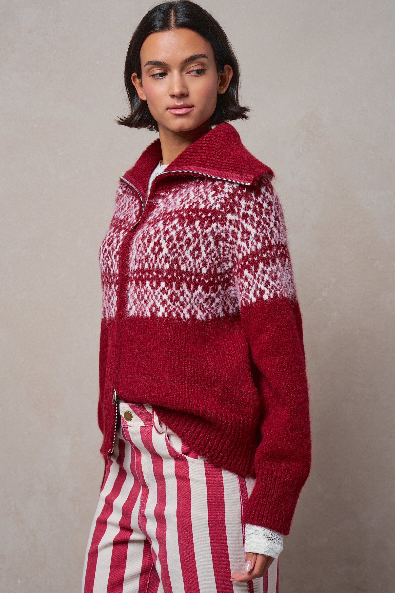 Nordic Fair Isle Zip Up Sweater Jacket
