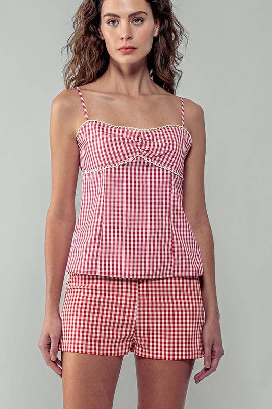 Urban Daizy Gingham Print Scallop Trim Sweetheart Crop Tank Top Black Tank Top - Women's (UDZ-TP-00708) – alternate view 25