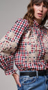 Floral Embroidered Gingham Blouse in Romantic Prairie Style in RED/NAVY - Women's Graphic T-shirts | Urban Daizy