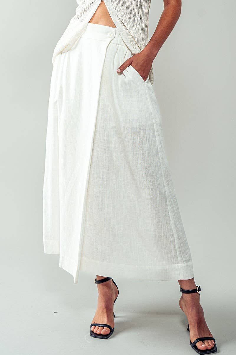 Bohemian Button Front Wrap Around Elastic Waist Maxi Skirt