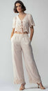 Urban Daizy Embroidered Eyelet Flutter Sleeve Top and Wide Leg Pants Natural Top & Pant Set (NOT Loungewear) - Women's (UDZ-PT-00354) – alternate view 6
