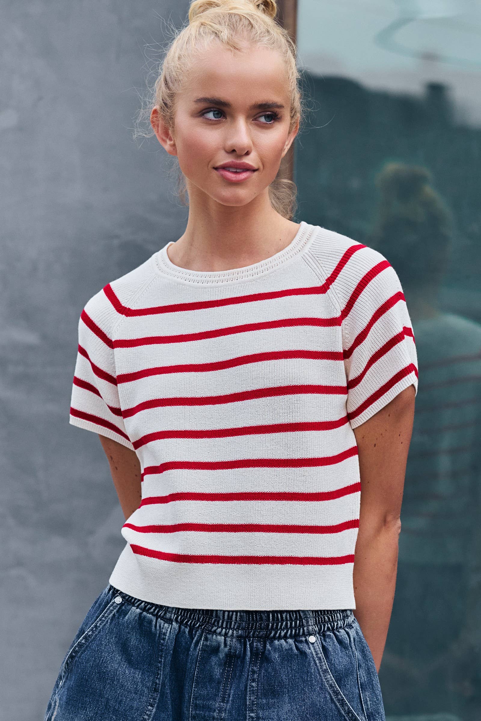 Classic Striped Raglan Sleeve Knit Top