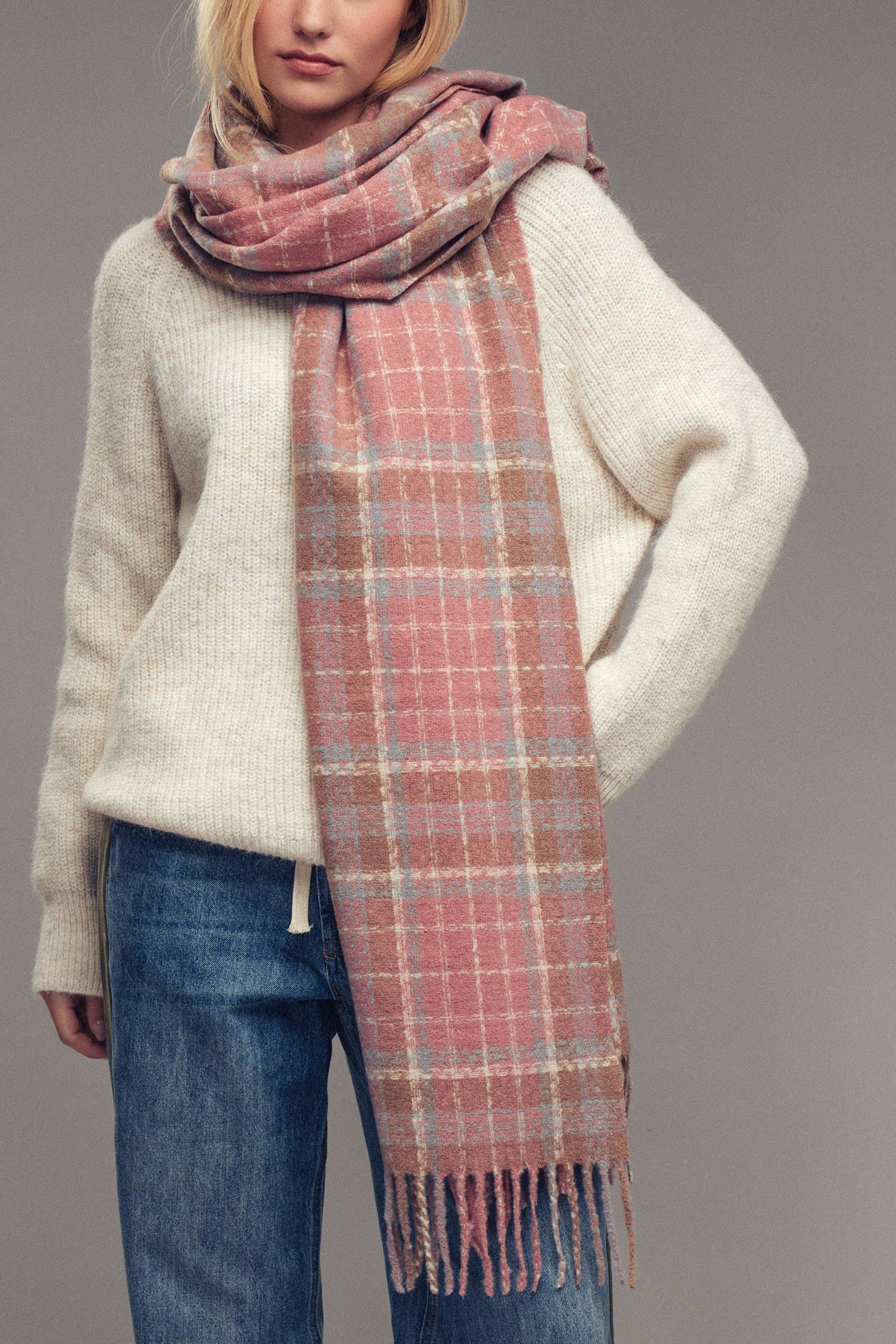 Soft Brushed Classic Plaid Fringe Scarf
