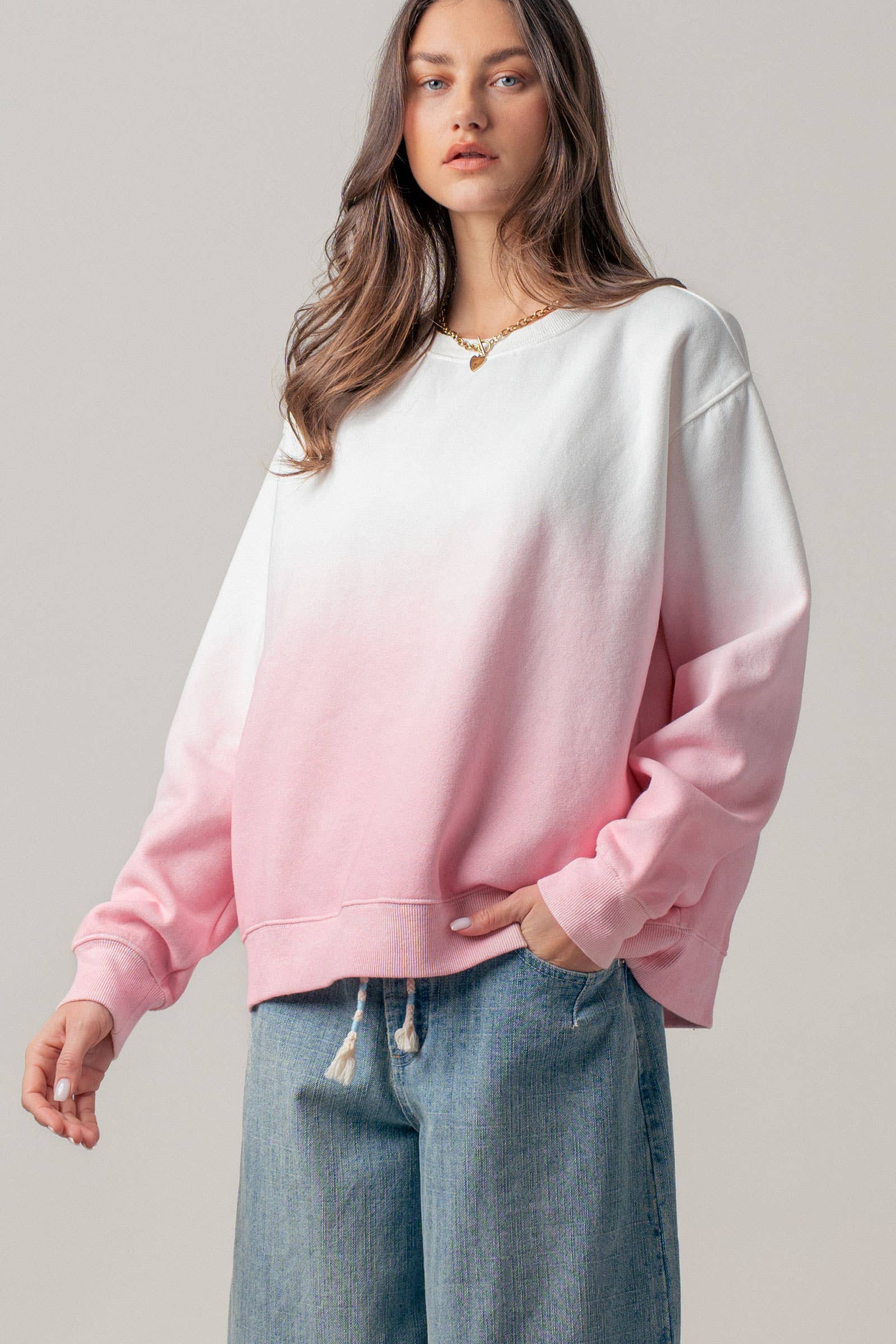 Ombré Dip-Dye Crewneck Sweater