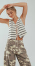 Urban Daizy Striped Tie-Front Cropped Knit Top Black White Knit Top - Women's (UDZ-TP-00750) – alternate view 12