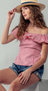 Urban Daizy Gingham Ruffle Off-Shoulder Crop Top Pink Blouse - Women's (UDZ-TP-01034) – alternate view 39
