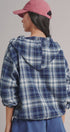 Plaid Flannel Hooded Shirt Jacket with Drawstring Hem in NAVY - Women's Shirts & Blouses | Urban Daizy