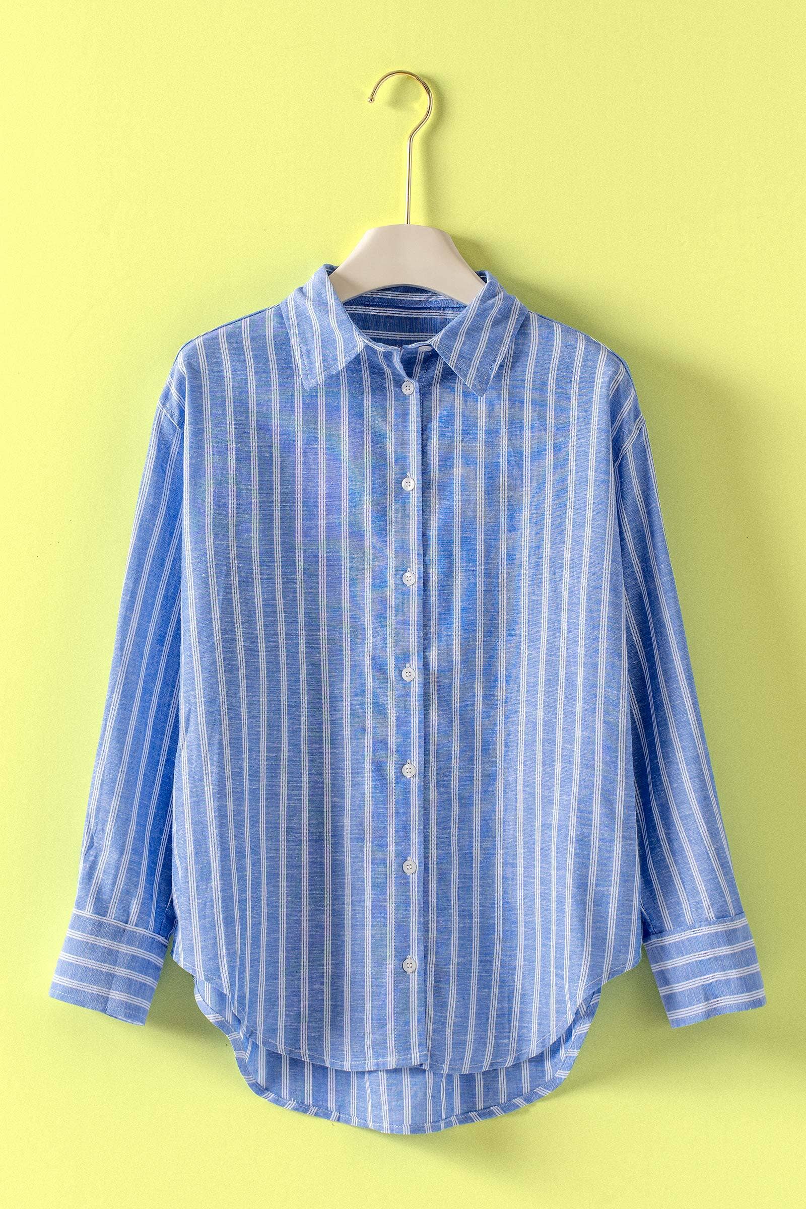 Striped Linen Blend Button Up Shirt