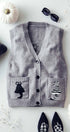 Urban Daizy Cat Print Knit Sweater Vest Grey Sweater Vest - Women's (UDZ-TP-00814) – alternate view 3