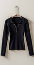 Urban Daizy Classic Fitted Ribbed Knit Polo Sweater Brown Knit Sweater - Women's (UDZ-KN-00657) – alternate view 29