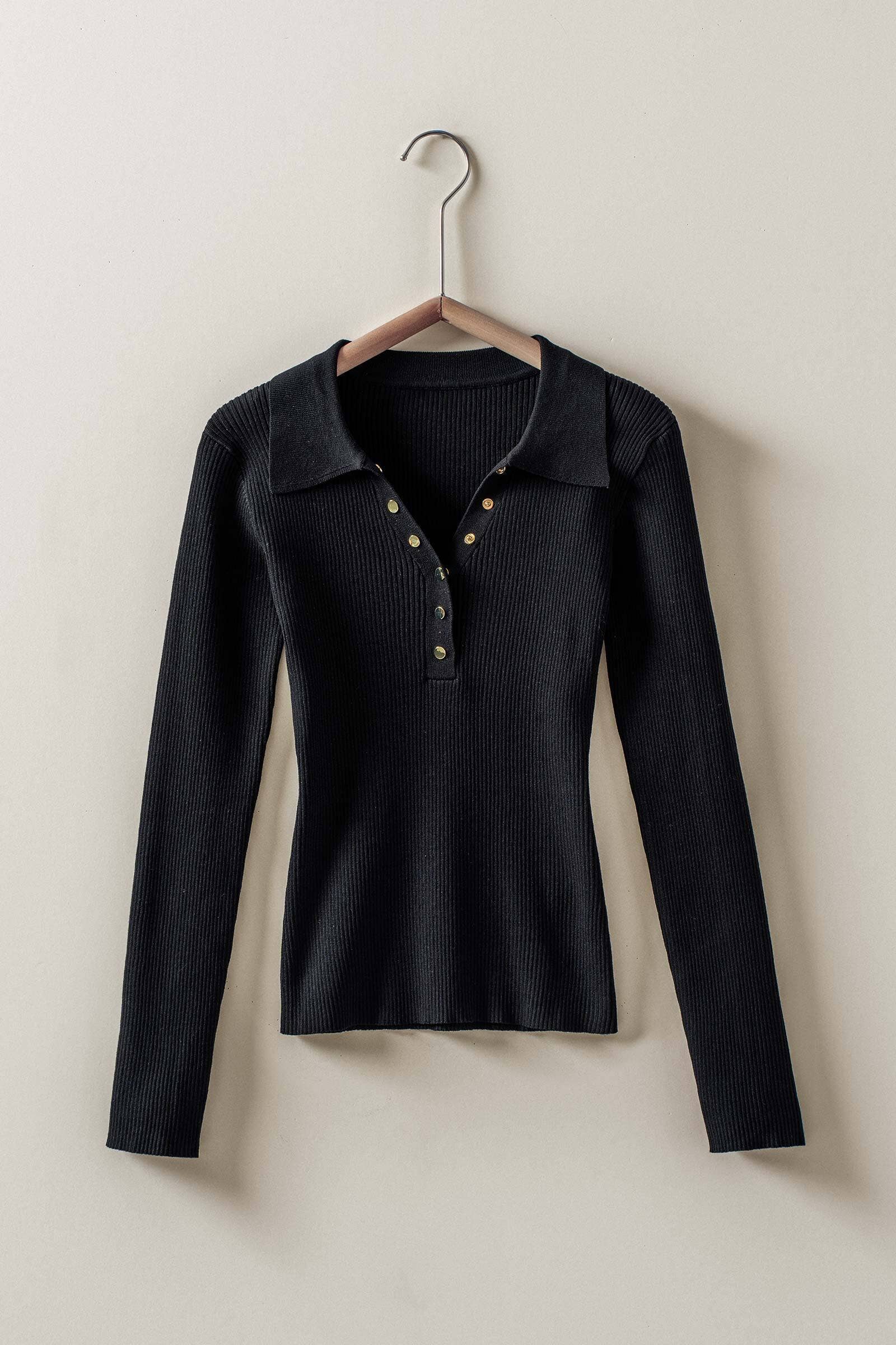 Urban Daizy Classic Fitted Ribbed Knit Polo Sweater Brown Knit Sweater - Women's (UDZ-KN-00657) – alternate view 29