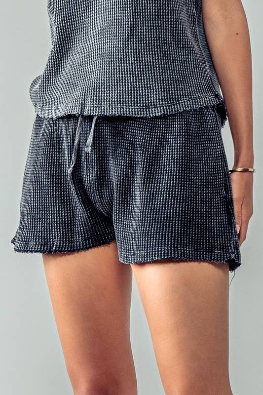 Urban Daizy Vintage Waffle Knit Drawstring Shorts Black Shorts - Women's (UDZ-PT-00019) – alternate view 6