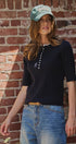 Wool Blend Cable Knit Henley with Contrast Neckline in NAVY - Women's Sweaters | Urban Daizy