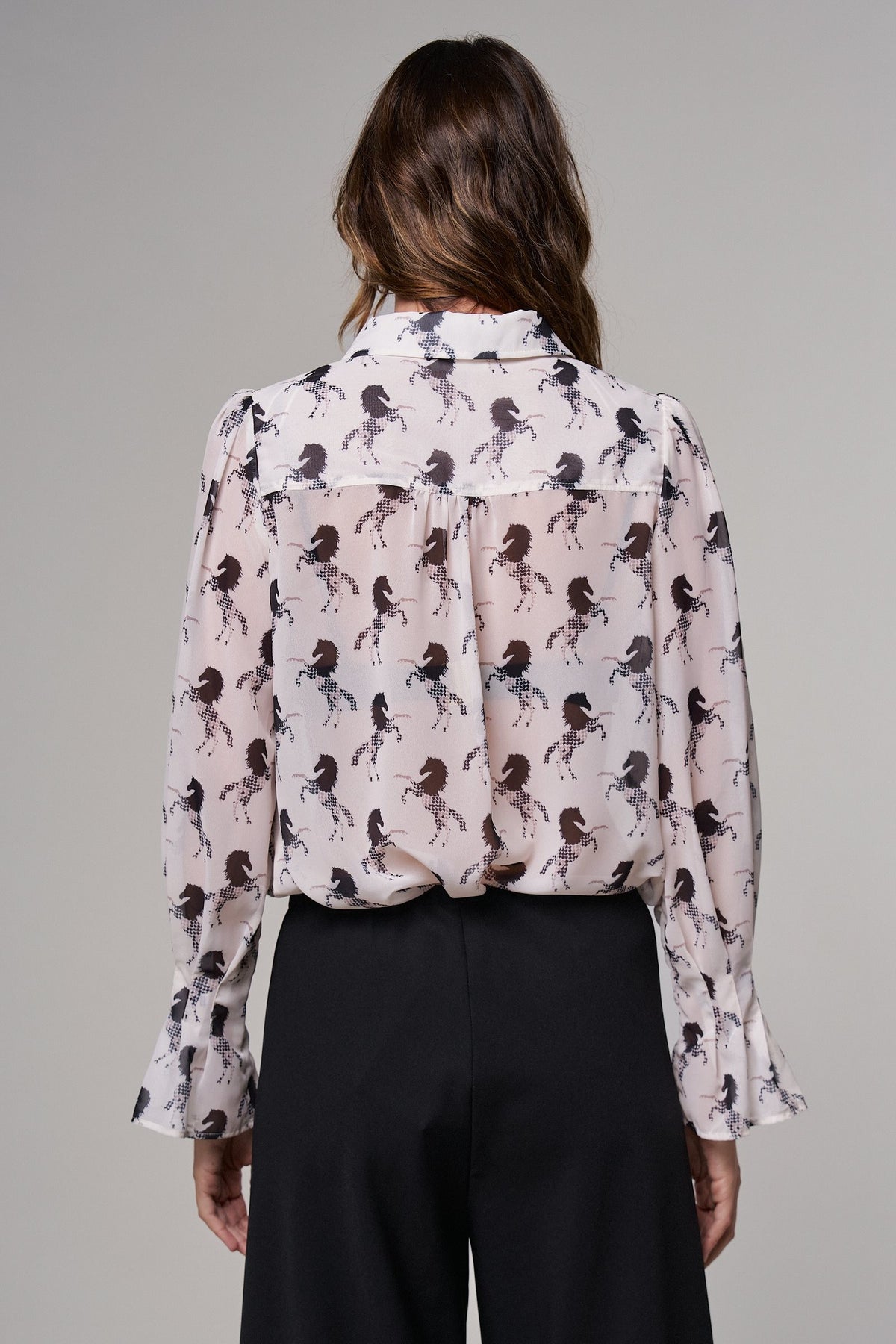 Midnight Stallion Blouse in IVORY BLACK - Women's Shirts & Blouses | Urban Daizy