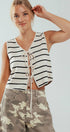 Urban Daizy Striped Tie-Front Cropped Knit Top Black White Knit Top - Women's (UDZ-TP-00750) – alternate view 5