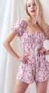 Urban Daizy Romantic Puff Sleeve Open Back Floral Romper Ivory Lavender Romper - Women's (UDZ-JR-00001) ������ï¿