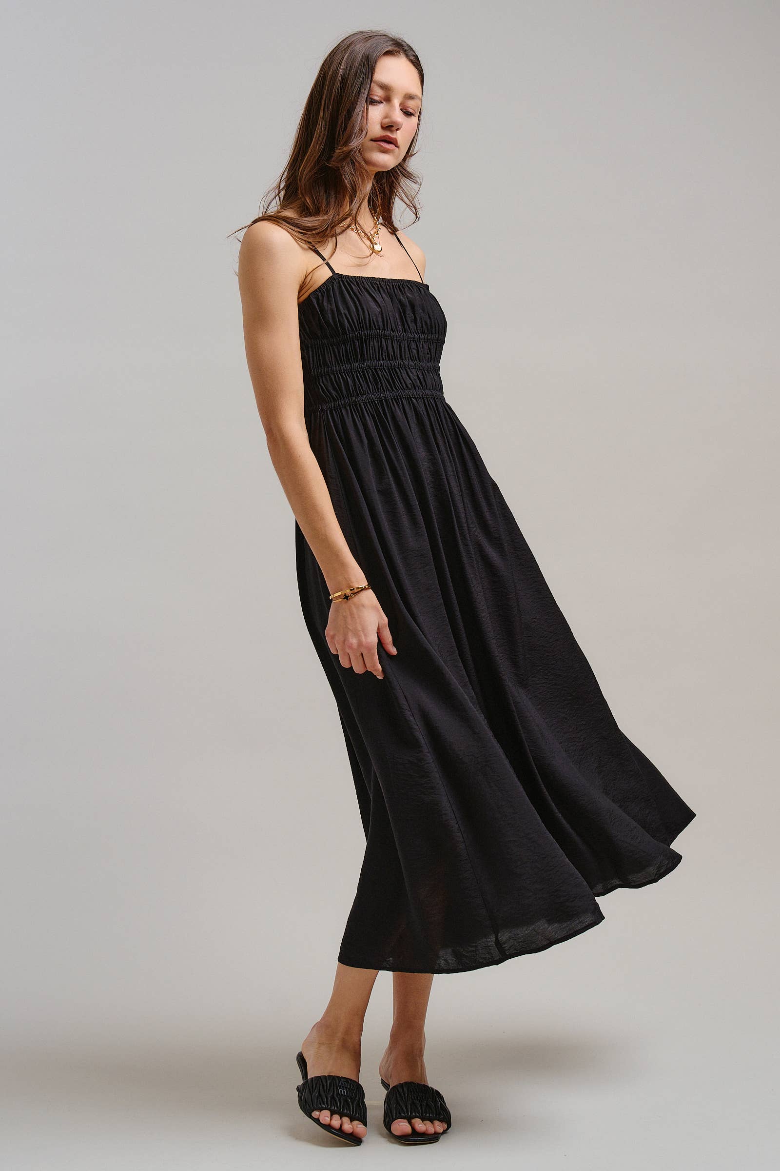 Urban Daizy Smocked Bodice Midi Dress Black Dress - Women's (TNDR1639-Black) – alternate view 10