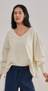Relaxed Vintage V-Neck Oversized Sweatshirt in CHALK - Women's Sweatshirts & Hoodies | Urban Daizy