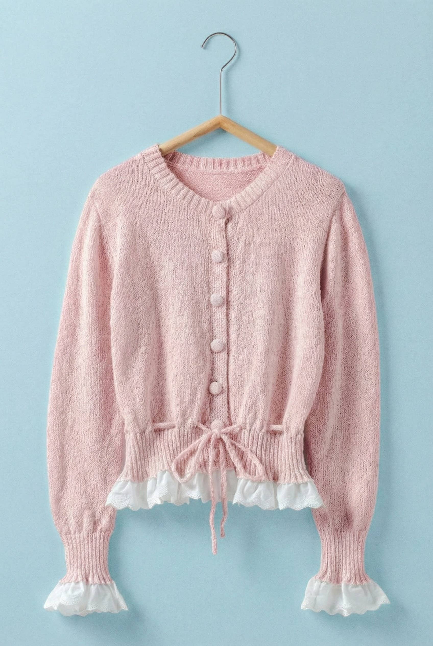 Eyelet Trim Peplum Drawstring Cardigan
