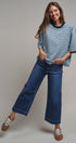 Oversized Striped Contrast Neck Boxy Tee