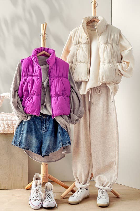 Urban Daizy QUILTED ZIP UP PUFFER VEST Black Outerwear Vest - Women's (UDZ-OT-00268) – alternate view 10