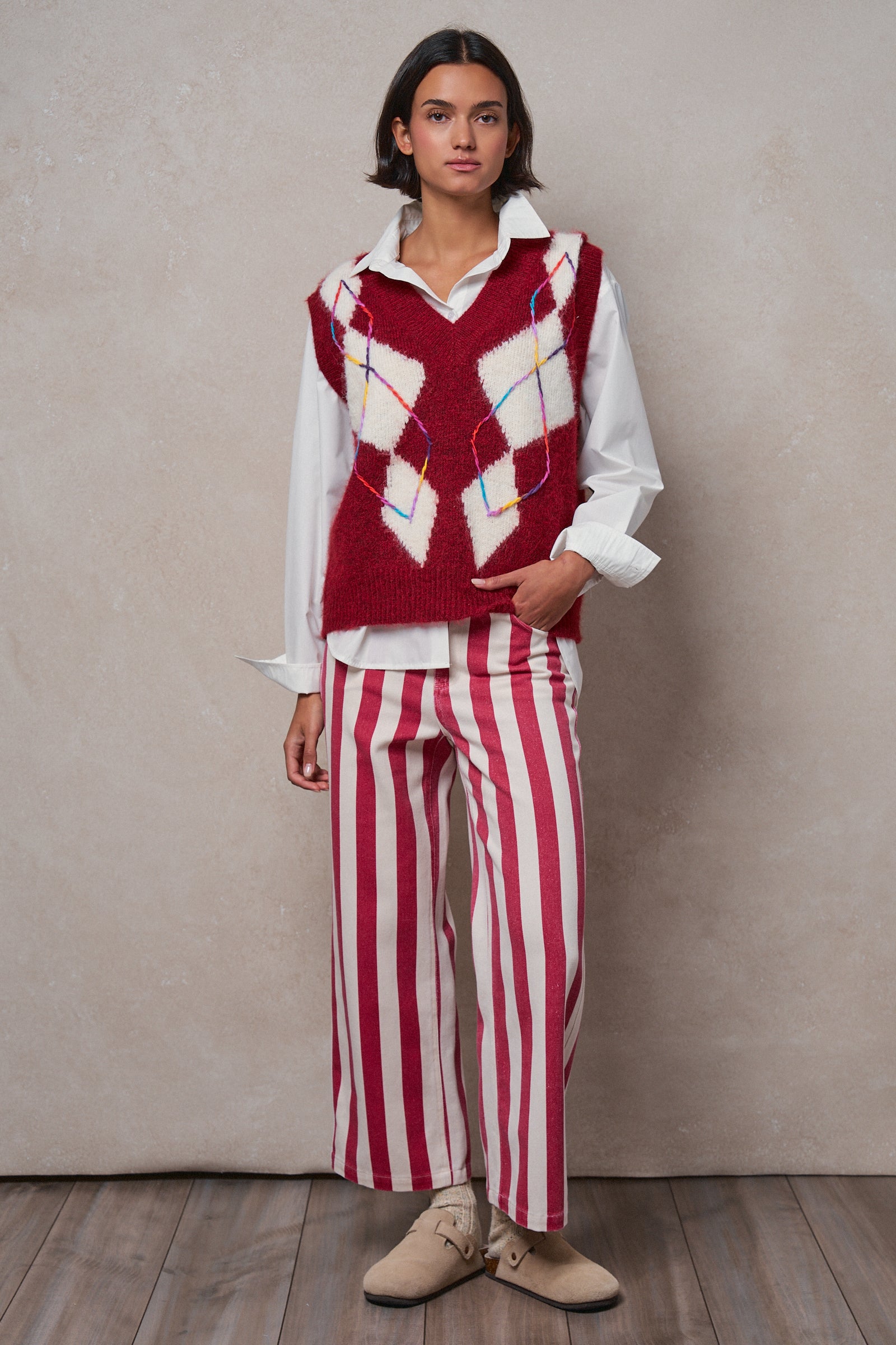 Argyle Knit V-Neck Sweater Vest