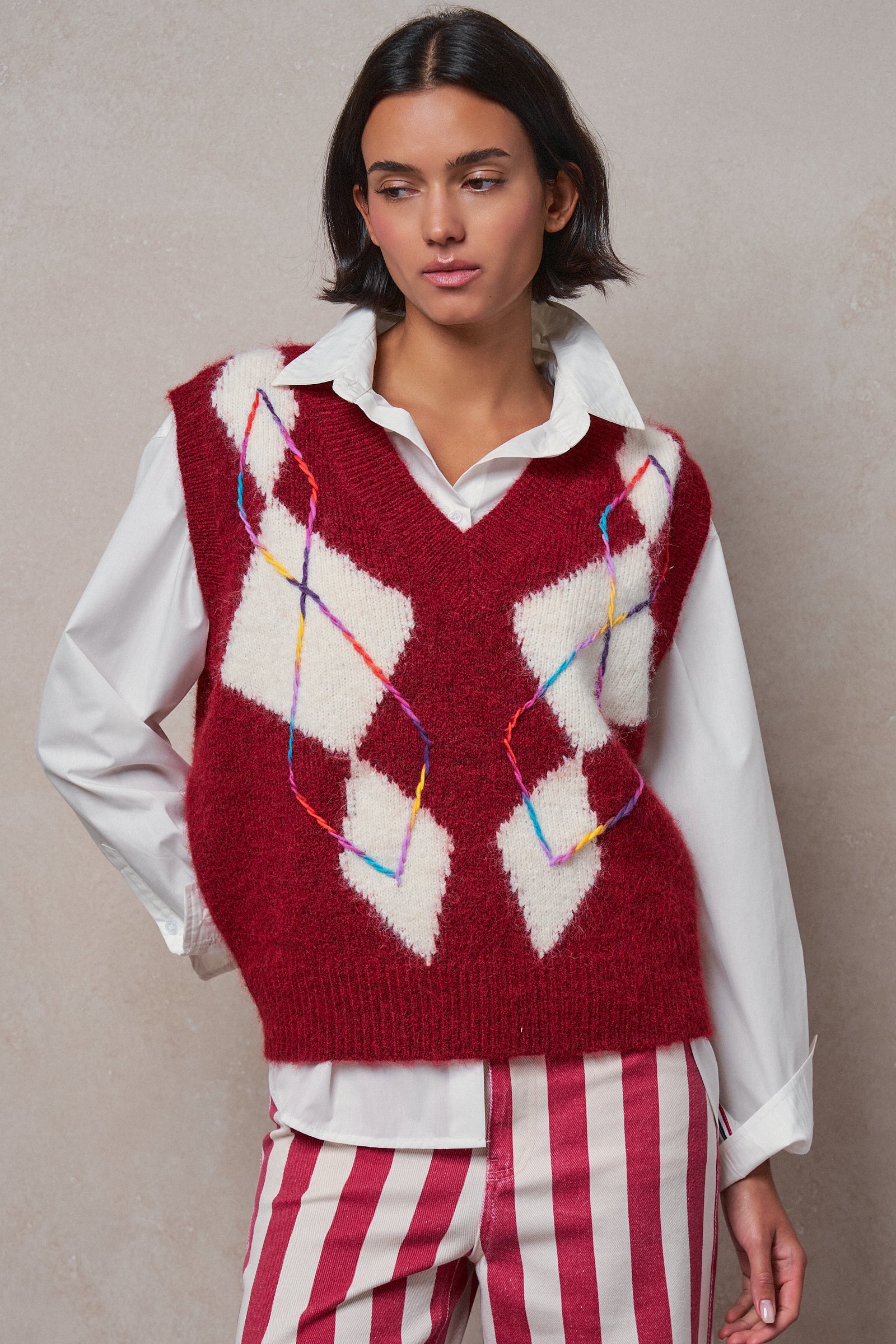 Argyle Knit V-Neck Sweater Vest