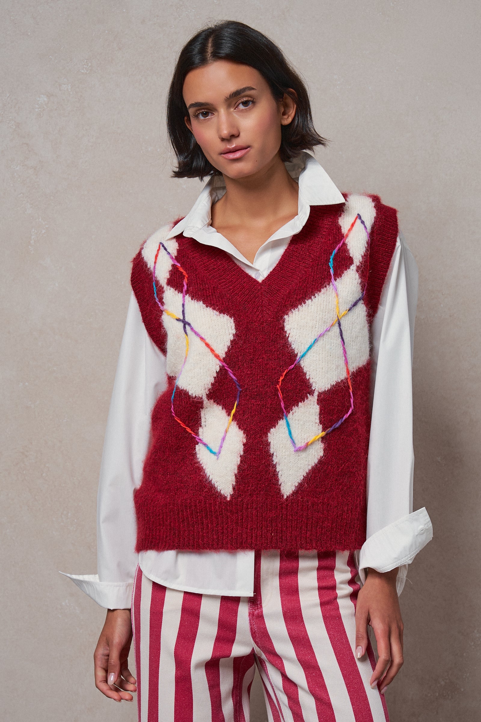 Argyle Knit V-Neck Sweater Vest