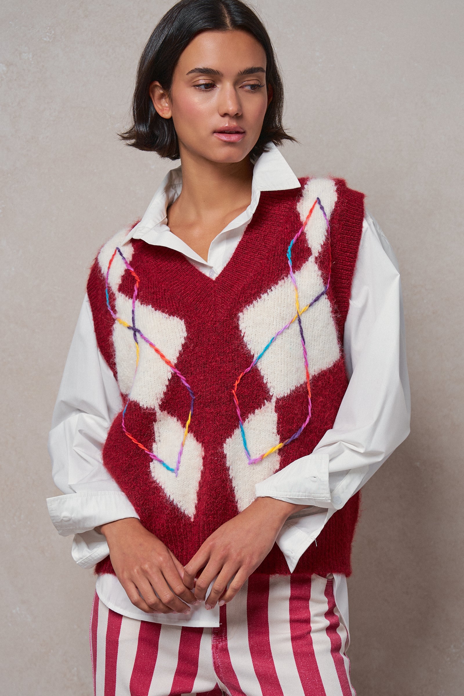 Argyle Knit V-Neck Sweater Vest