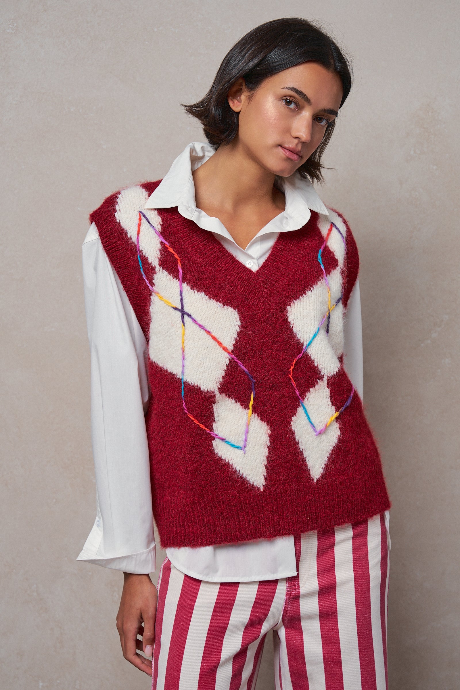 Argyle Knit V-Neck Sweater Vest