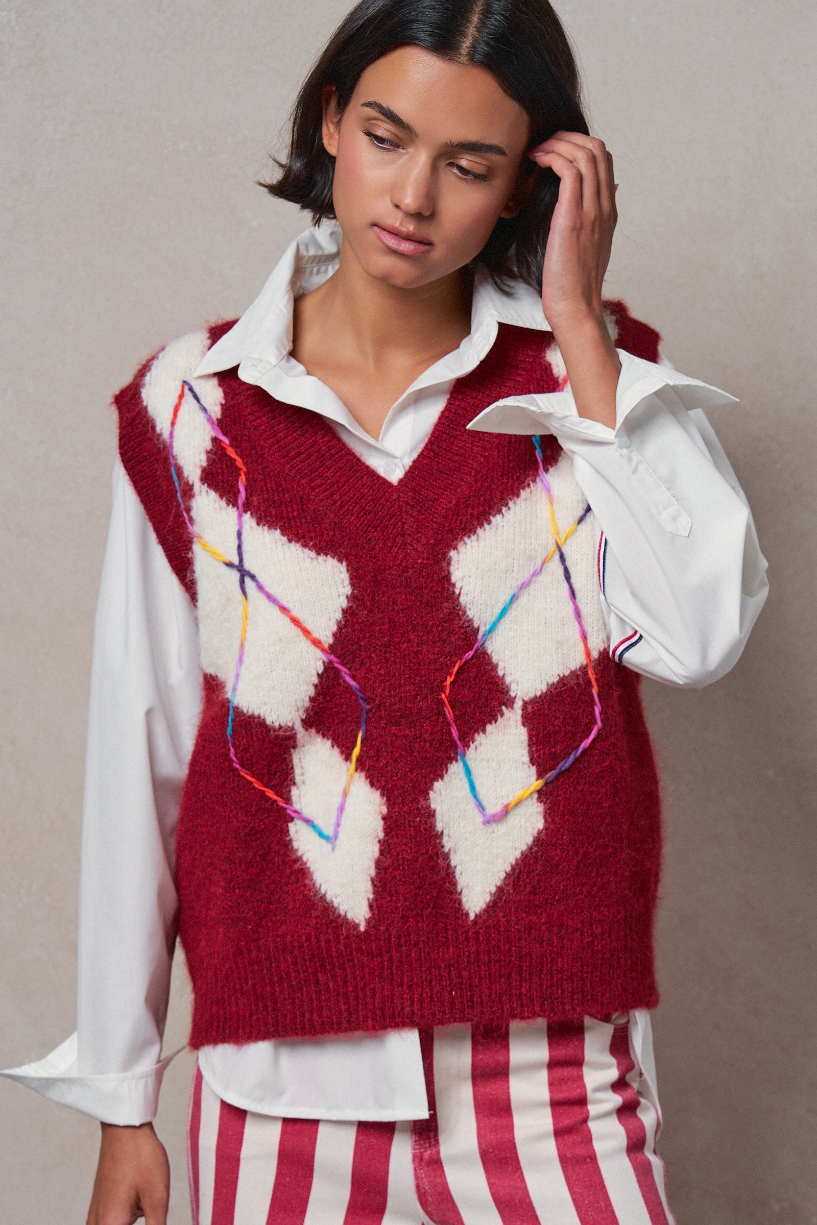 Argyle Knit V-Neck Sweater Vest