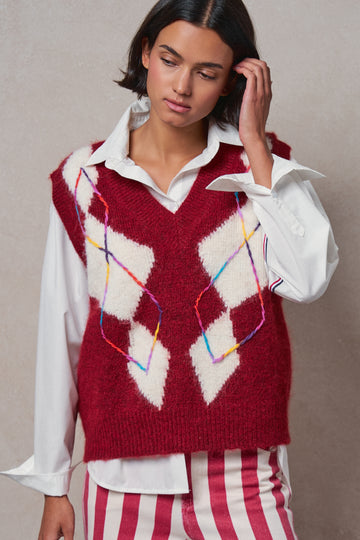 Argyle Knit V-Neck Sweater Vest