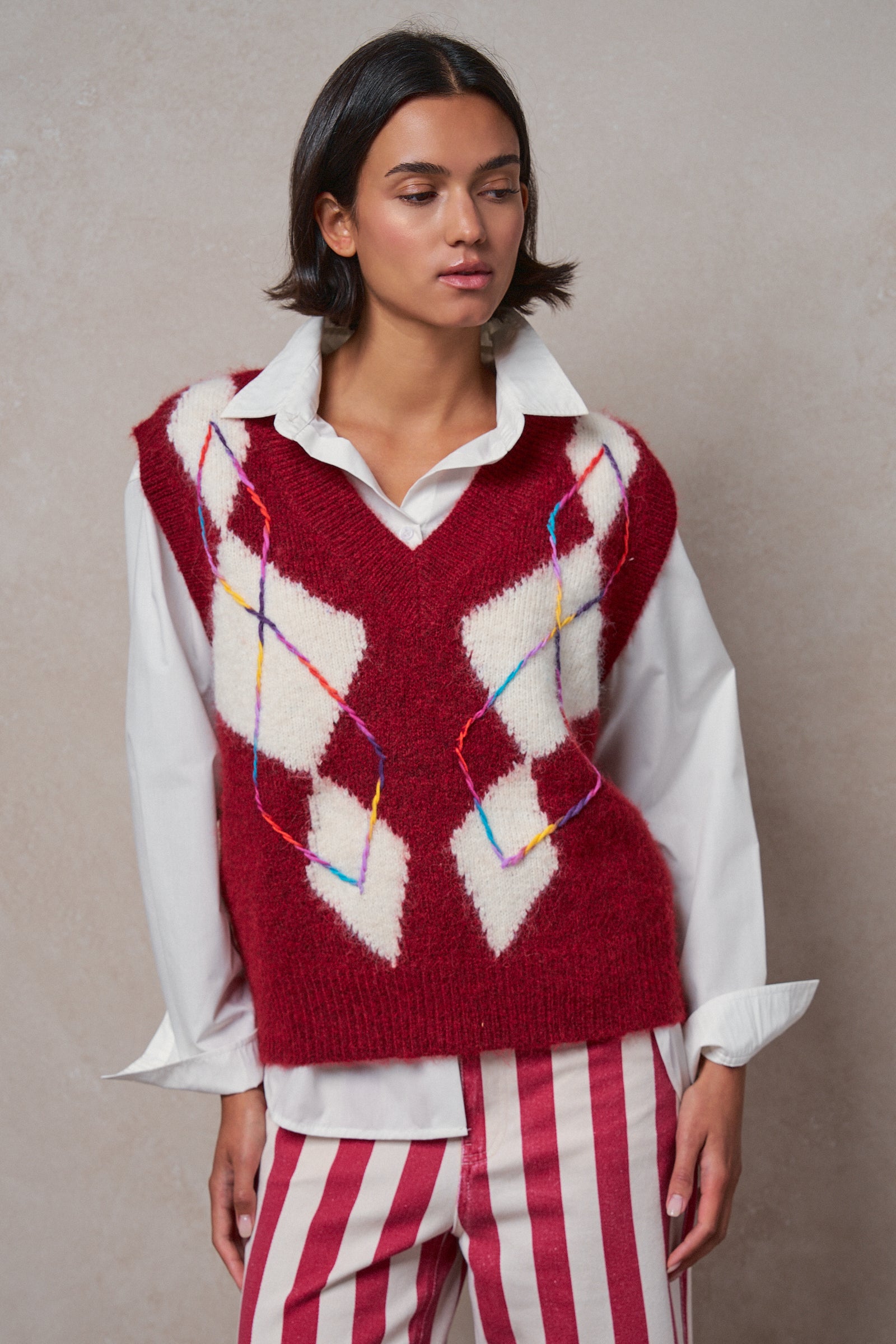 Argyle Knit V-Neck Sweater Vest