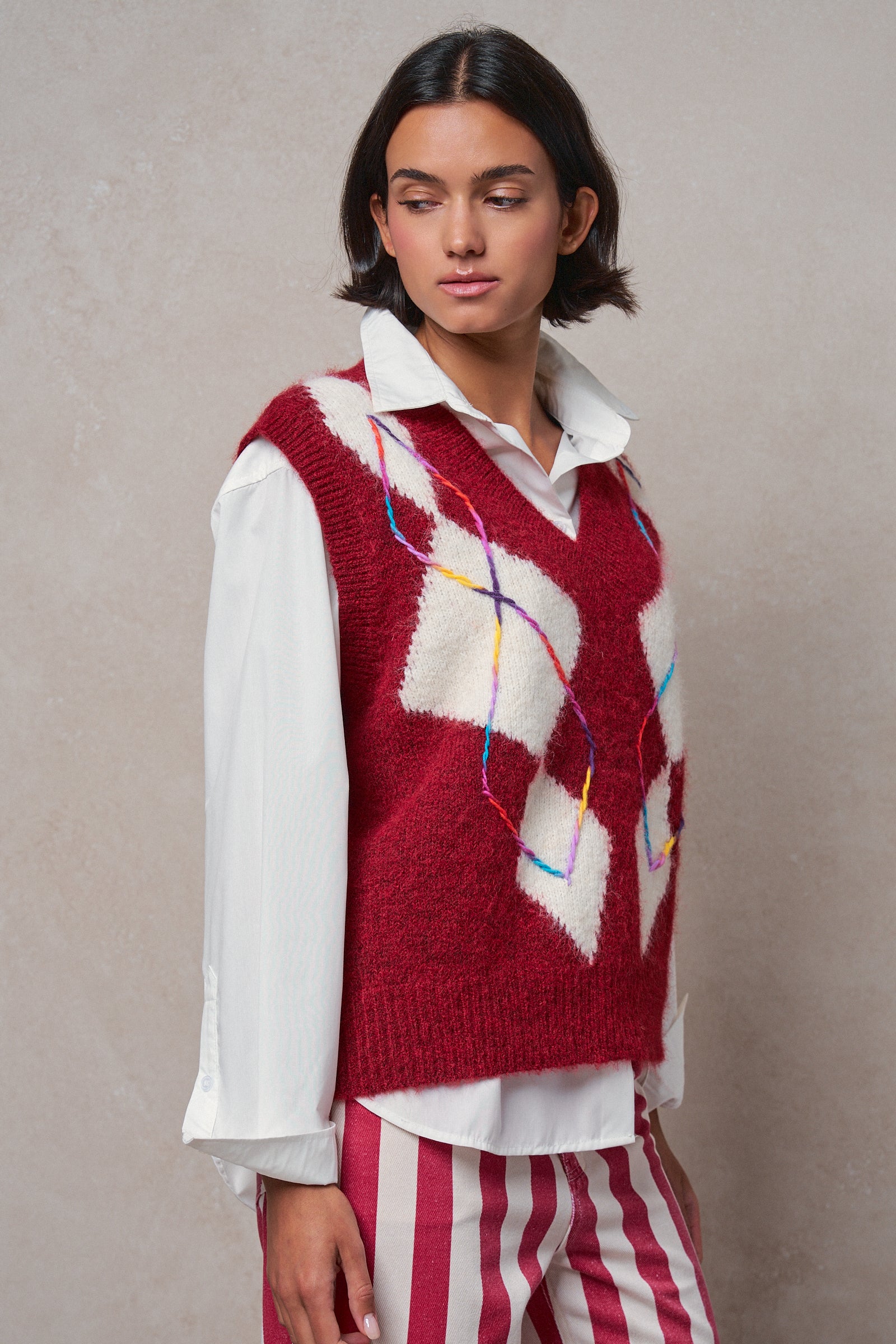 Argyle Knit V-Neck Sweater Vest