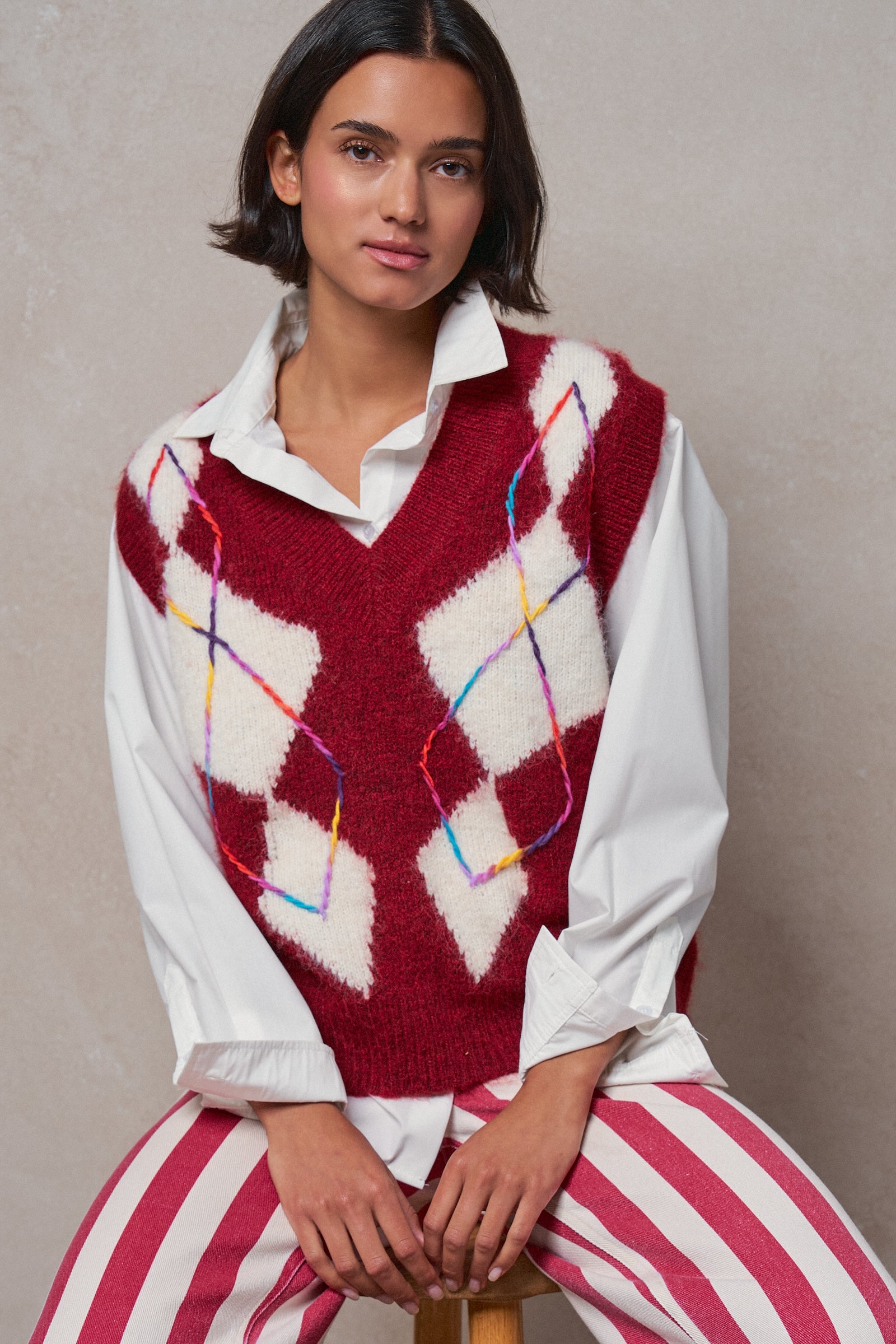 Argyle Knit V-Neck Sweater Vest