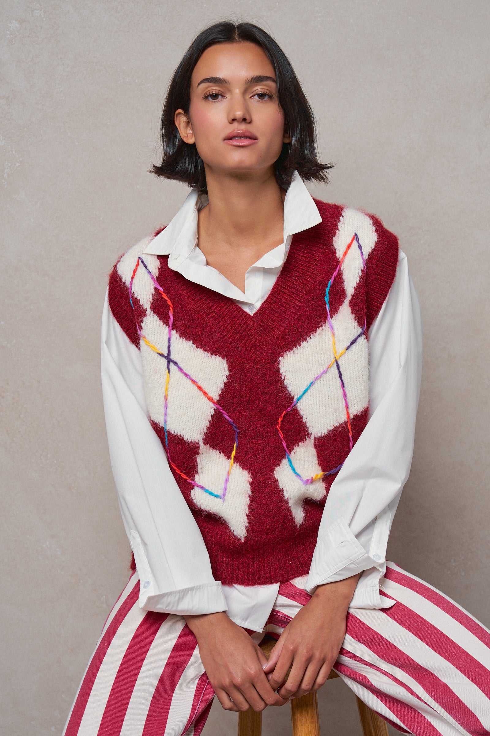 Argyle Knit V-Neck Sweater Vest