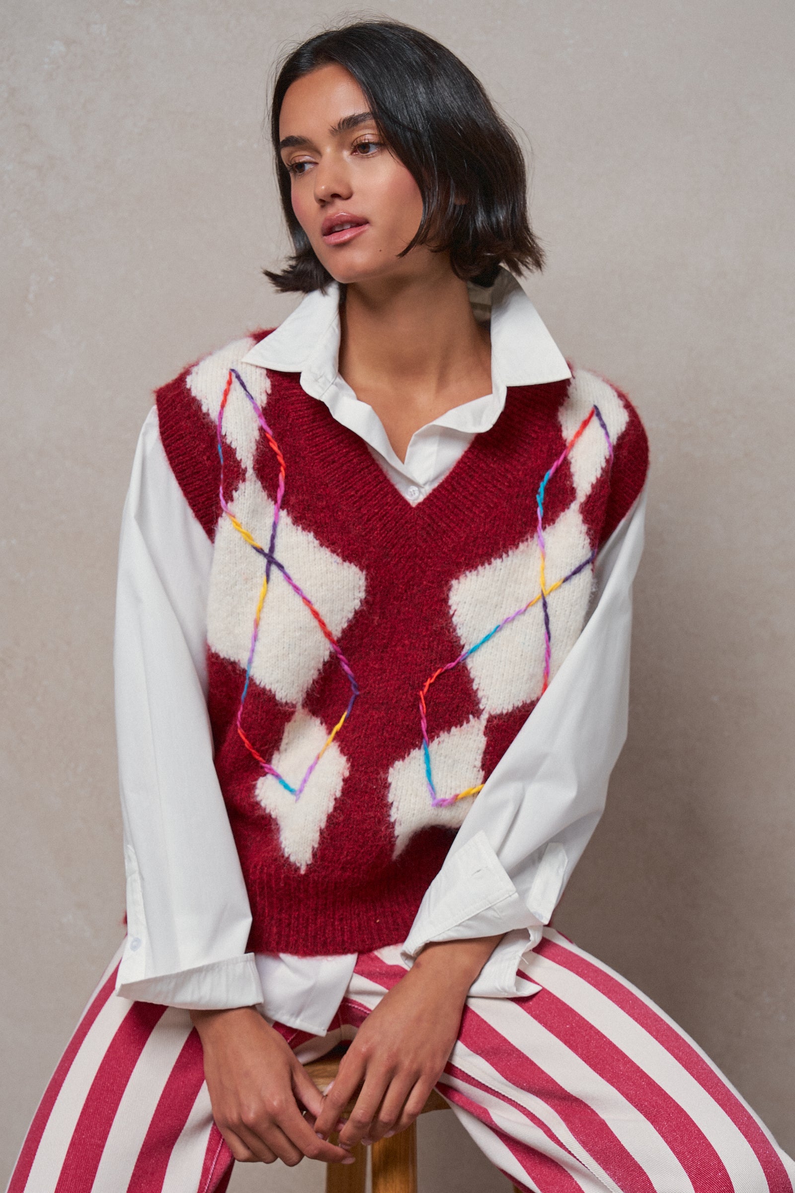 Argyle Knit V-Neck Sweater Vest
