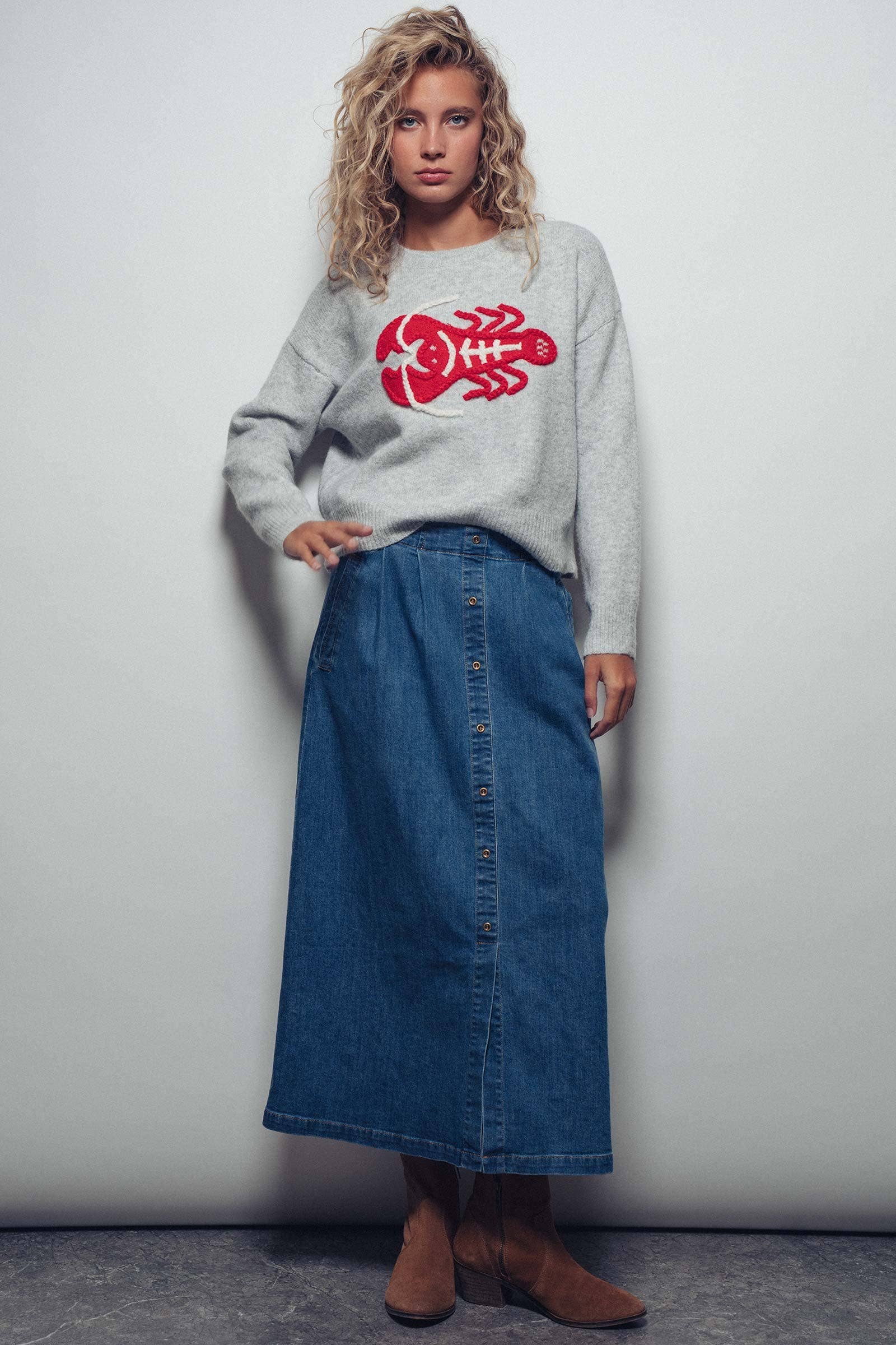 Urban Daizy Embroidered Red Lobster Nautical Statement Sweater Ivory Knit Sweater - Women's (UDZ-KN-00600) – alternate…