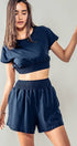 Urban Daizy Elastic Waist Cropped Short Sleeve Summer Top Navy Blouse - Women's (UDZ-TP-00536) – alternate view 2