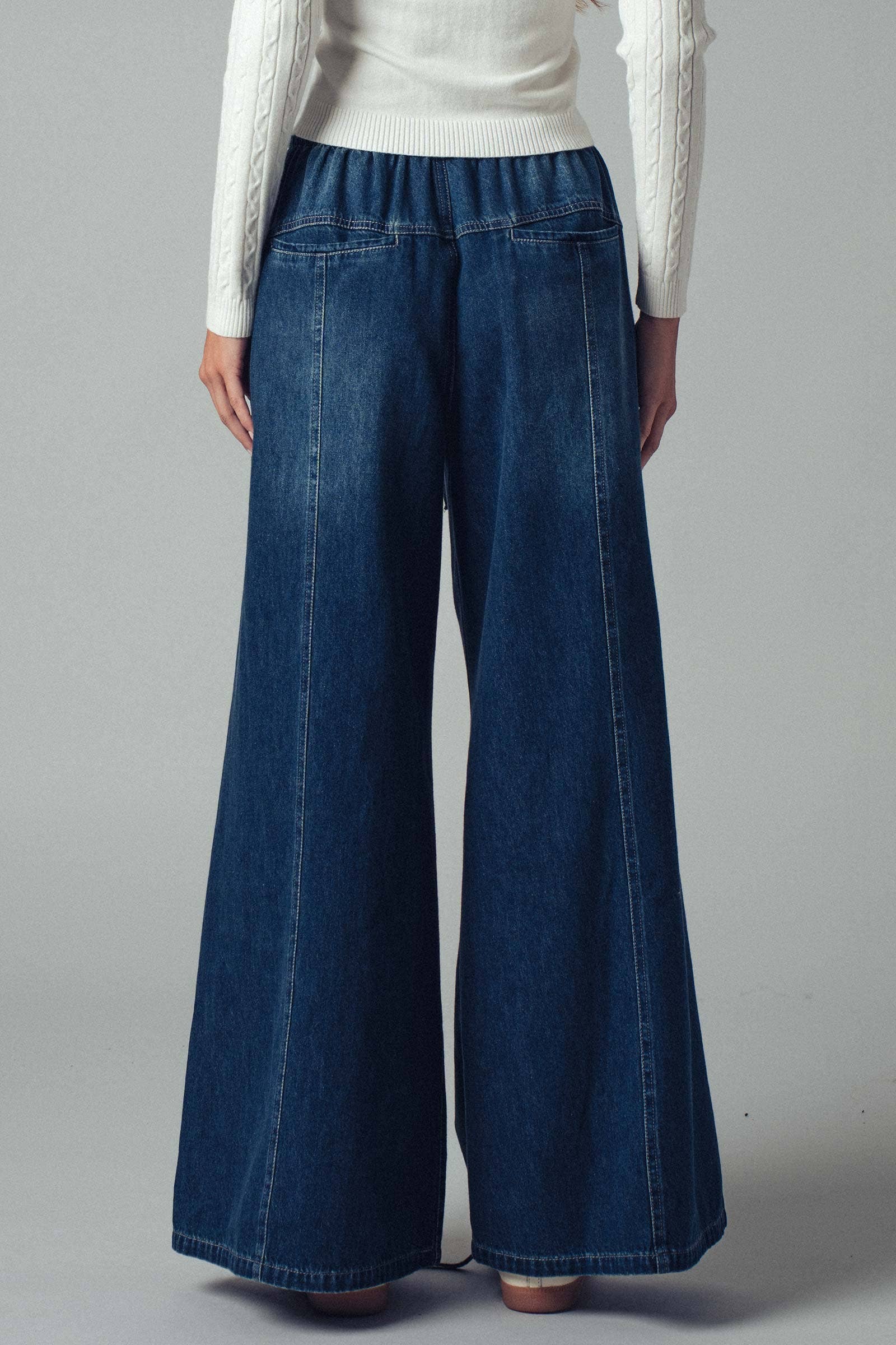 Relaxed Wide Leg Drawstring Western Pants