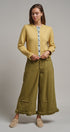 Floral Contrast Wool Blend Crew Neck Cardigan in HONEY GOLD - Women's Cardigans & Shrugs | Urban Daizy